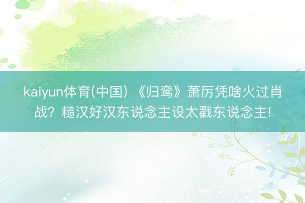 kaiyun体育(中国) 《归鸾》萧厉凭啥火过肖战？糙汉好汉东说念主设太戳东说念主!