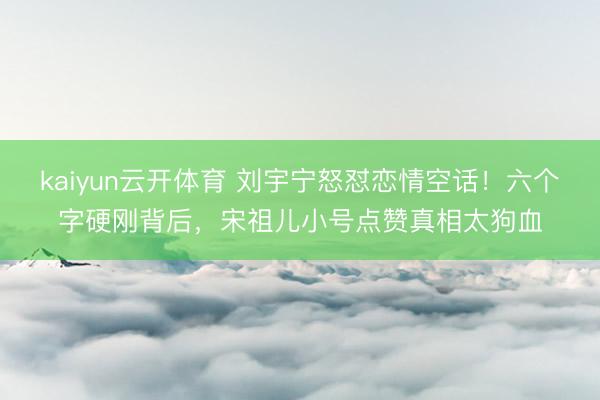kaiyun云开体育 刘宇宁怒怼恋情空话!六个字硬刚背后,宋祖儿小号点赞真相太狗血