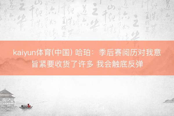 kaiyun体育(中国) 哈珀:季后赛阅历对我意旨紧要收货了许多 我会触底反弹